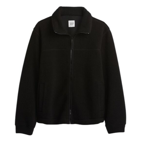 Gap Sherpa Fleece Jacket Black Chunky Knit Zip Front Long Sleeve S - Picture 1 of 7